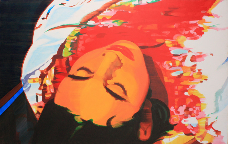 Rancillac. Rétrospective : Bernard Rancillac. Jeune égorgée, 1998, acrylique sur toile, 165 x 250 cm, coll. de l’artiste, Pari